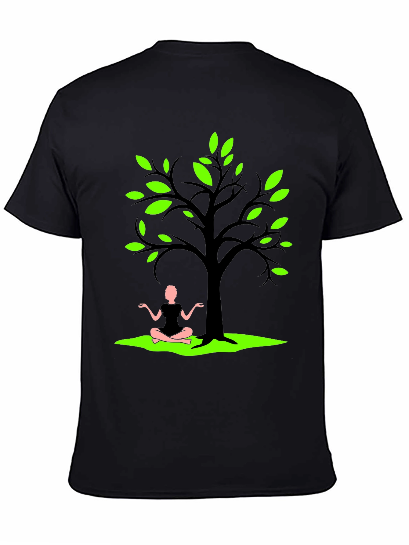 Nature Zen Black T-Shirt - Tree & Meditating Person