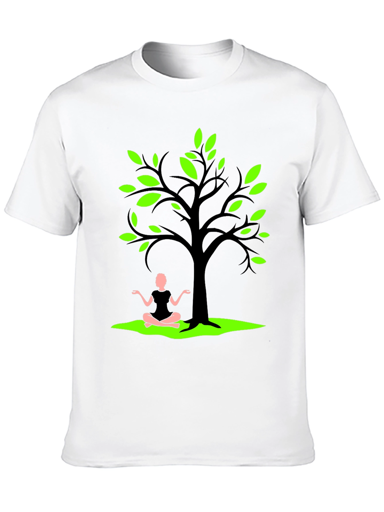 Nature Zen Black T-Shirt - Tree & Meditating Person