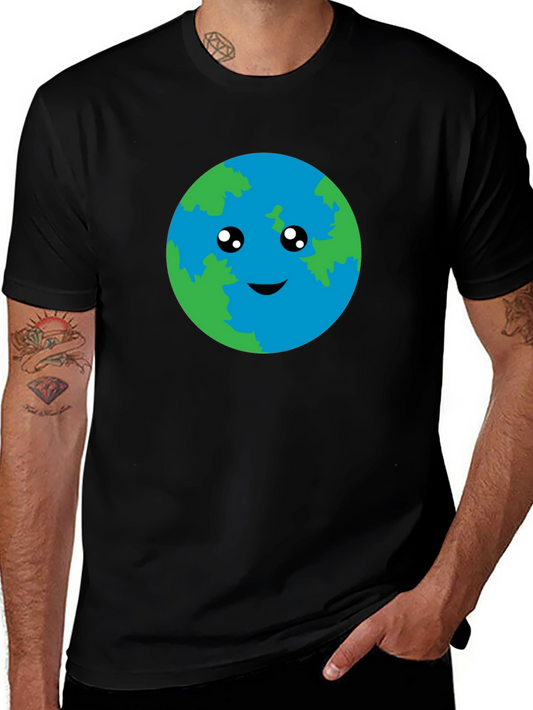 Cute Earth Graphic Black T-Shirt
