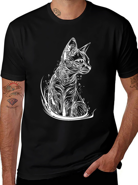 Abstract Cat Graphic Tee - Stylish Black T-Shirt