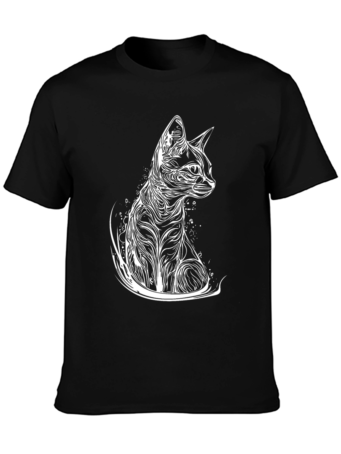 Abstract Cat Graphic Tee - Stylish Black T-Shirt