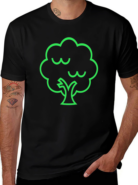 Modern Green Tree Graphic Black T-Shirt