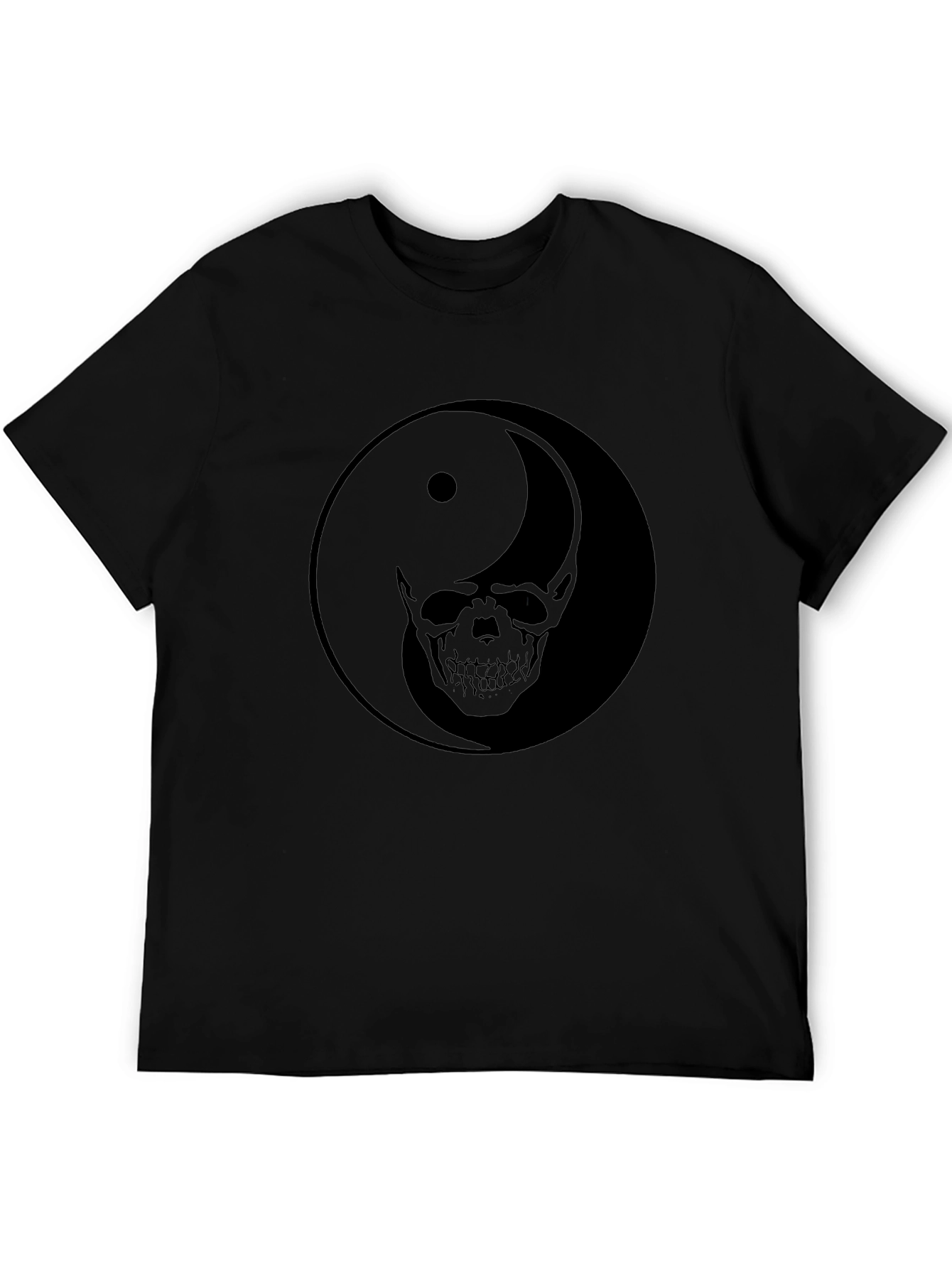Yin Yang Skull Graphic Black T-Shirt
