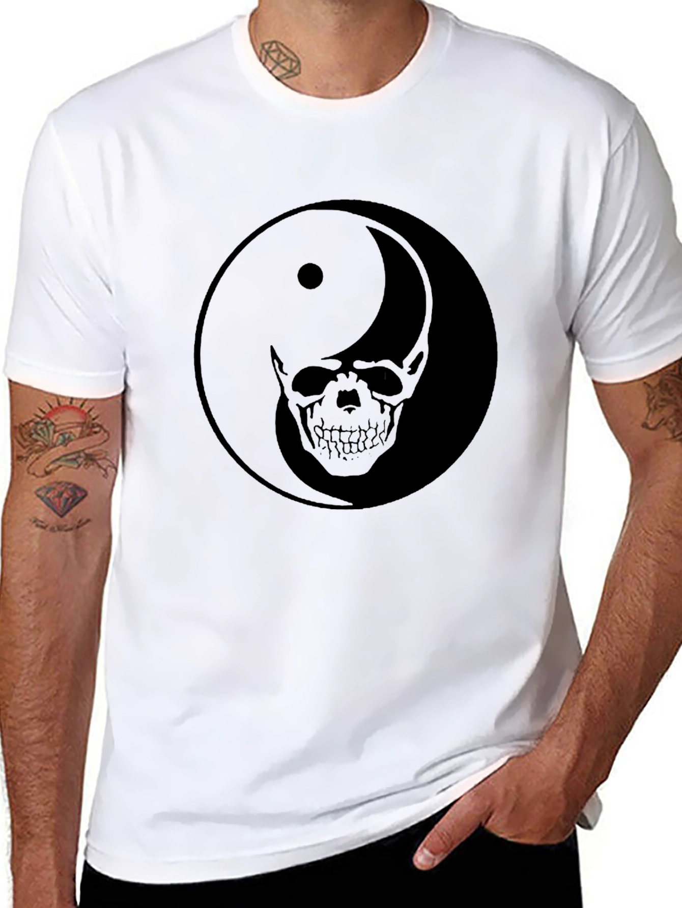 Yin Yang Skull Graphic Black T-Shirt