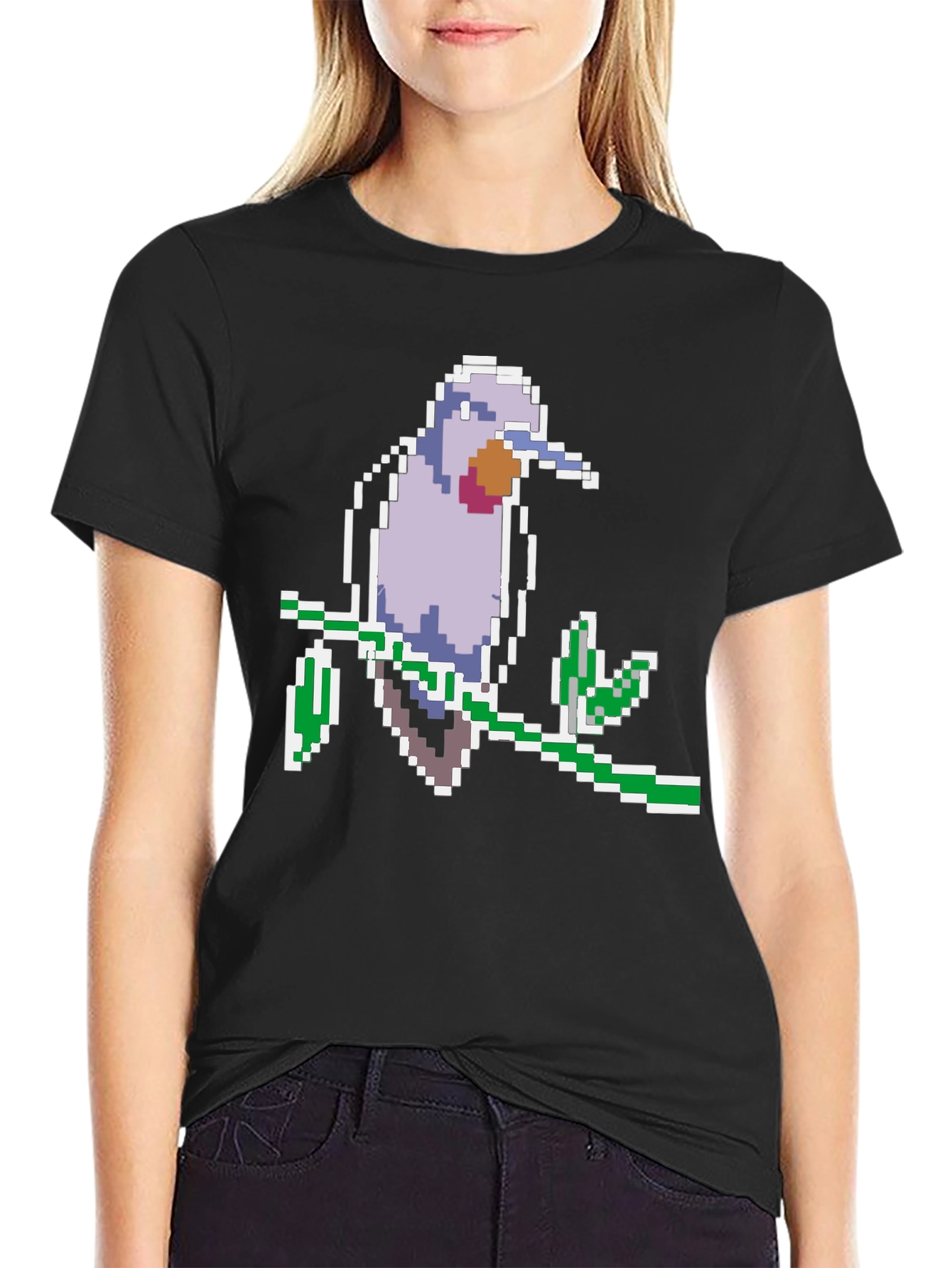 Pixel Bird Graphic Tee - Black Cotton Comfort