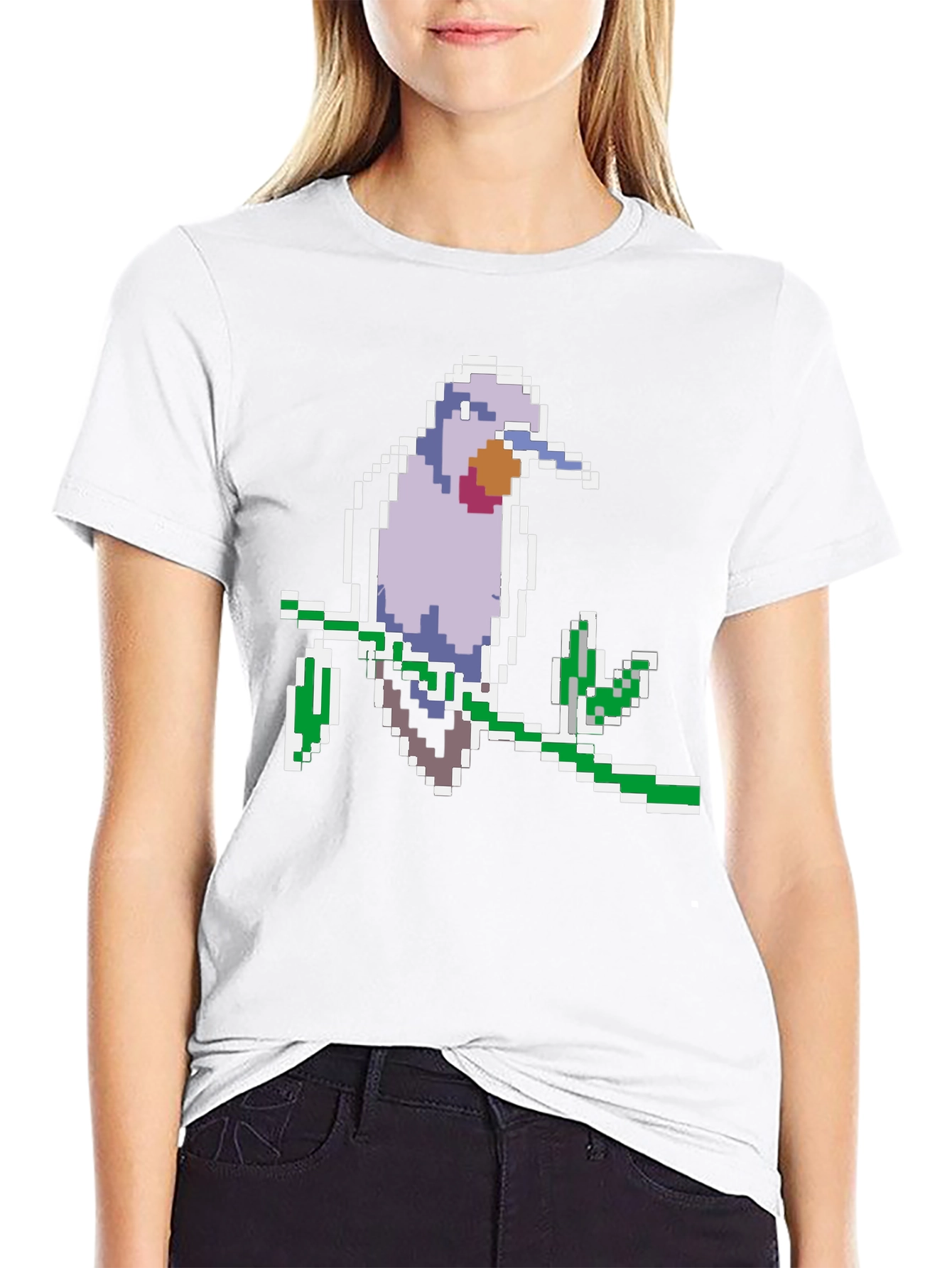 Pixel Bird Graphic Tee - Black Cotton Comfort