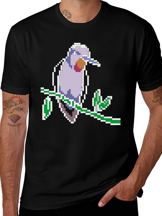 Pixel Bird Graphic Tee - Black Cotton Comfort