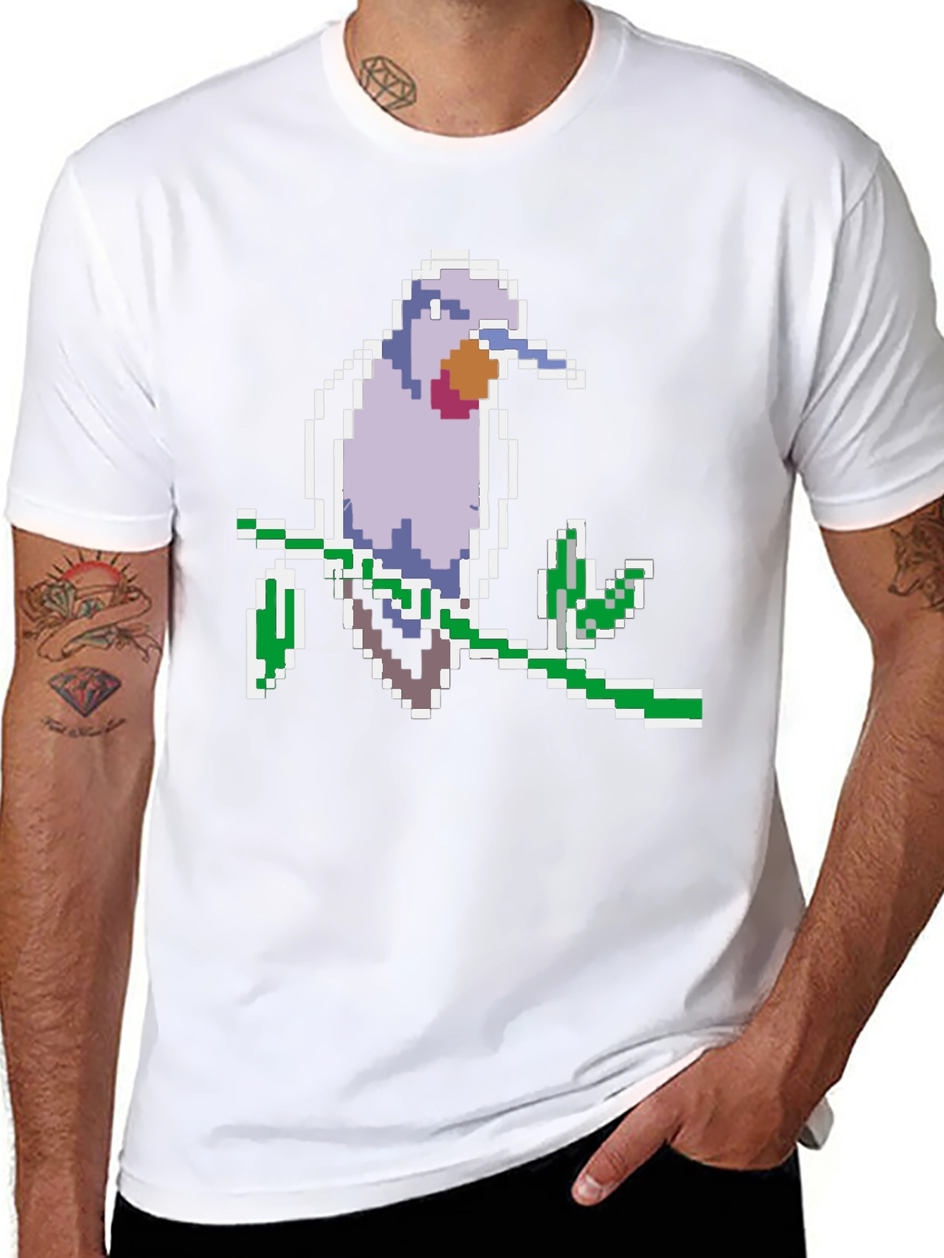 Pixel Bird Graphic Tee - Black Cotton Comfort