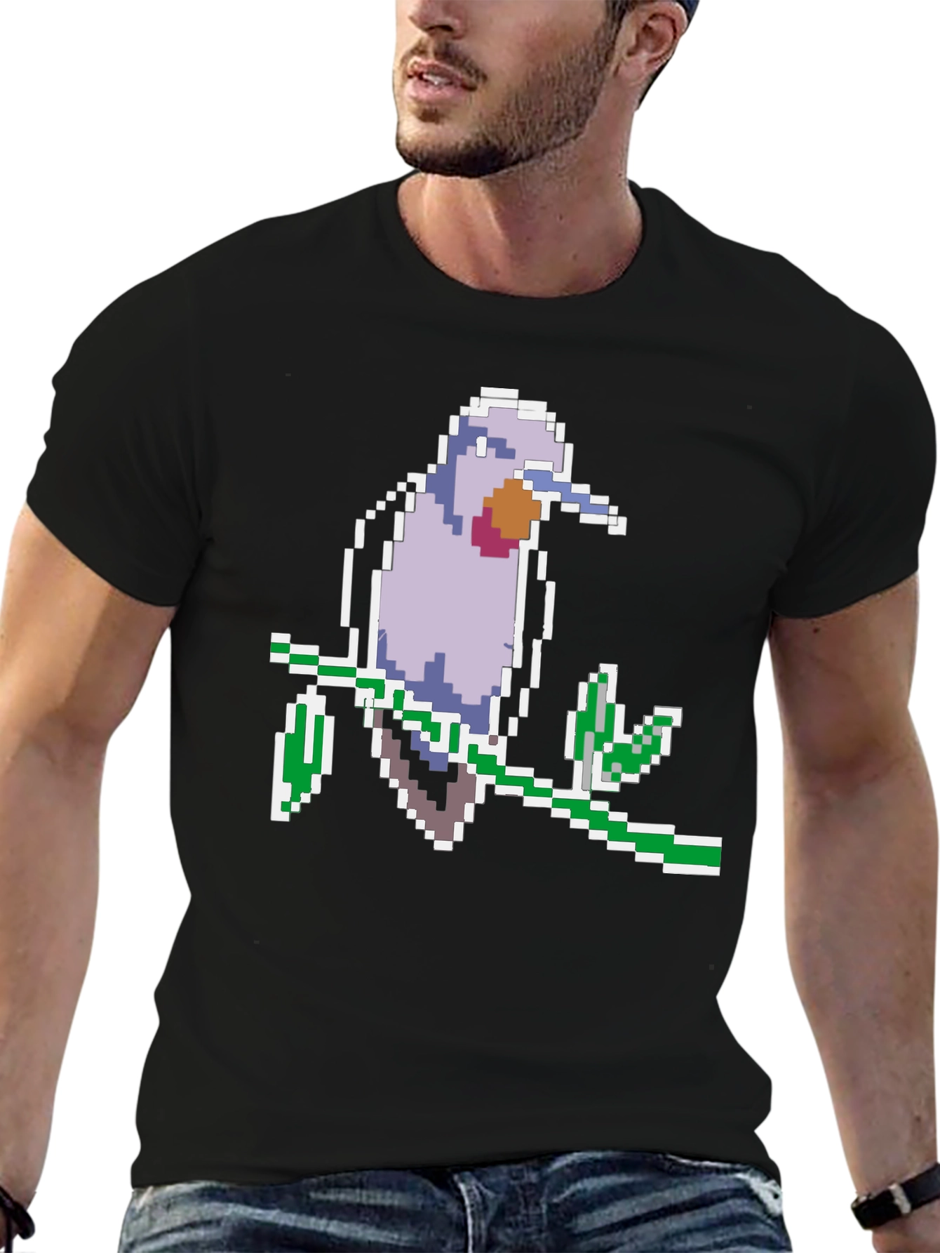 Pixel Bird Graphic Tee - Black Cotton Comfort