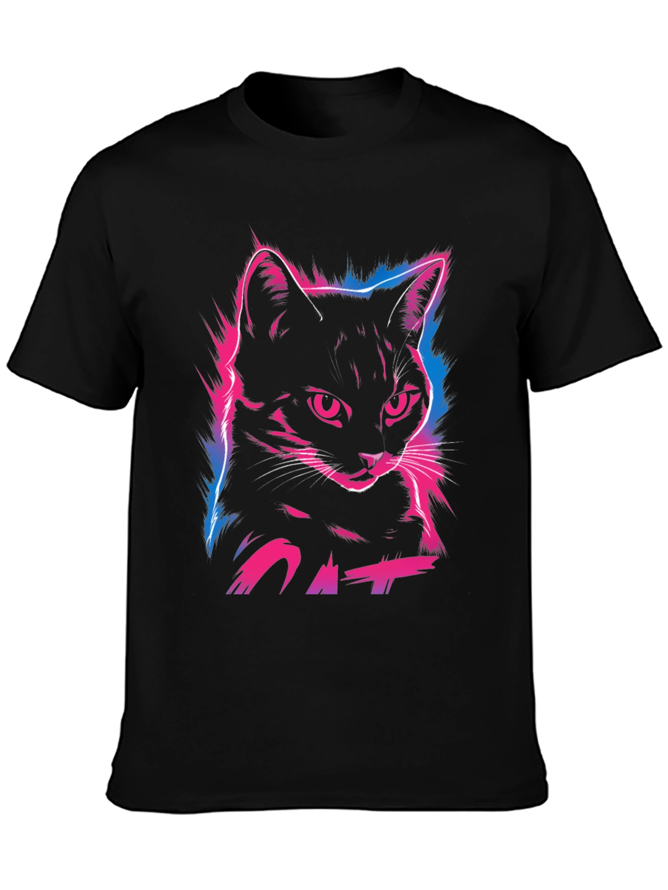 Neon Cat Graphic Print T-Shirt - Cool Streetwear Style