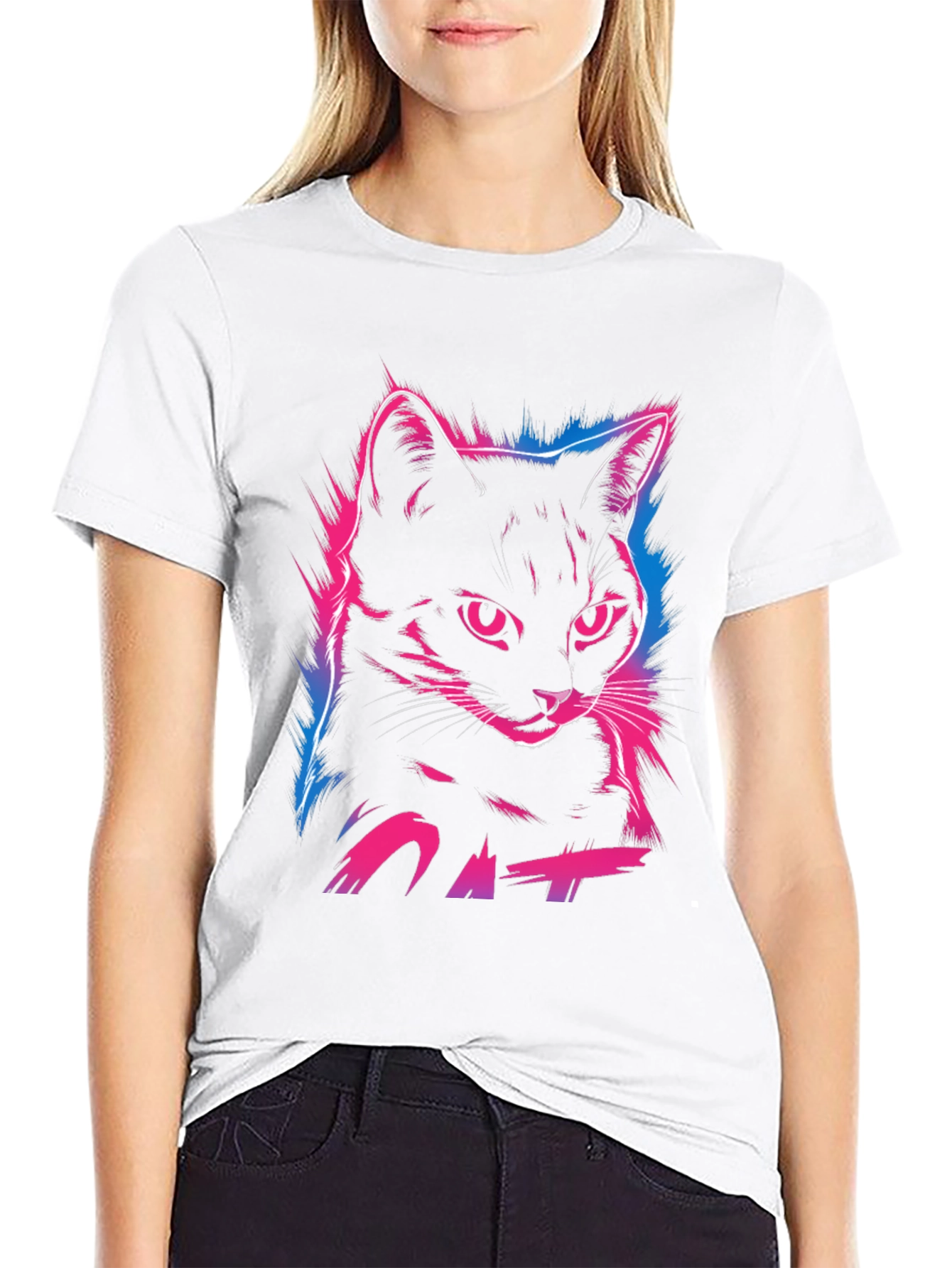 Neon Cat Graphic Print T-Shirt - Cool Streetwear Style