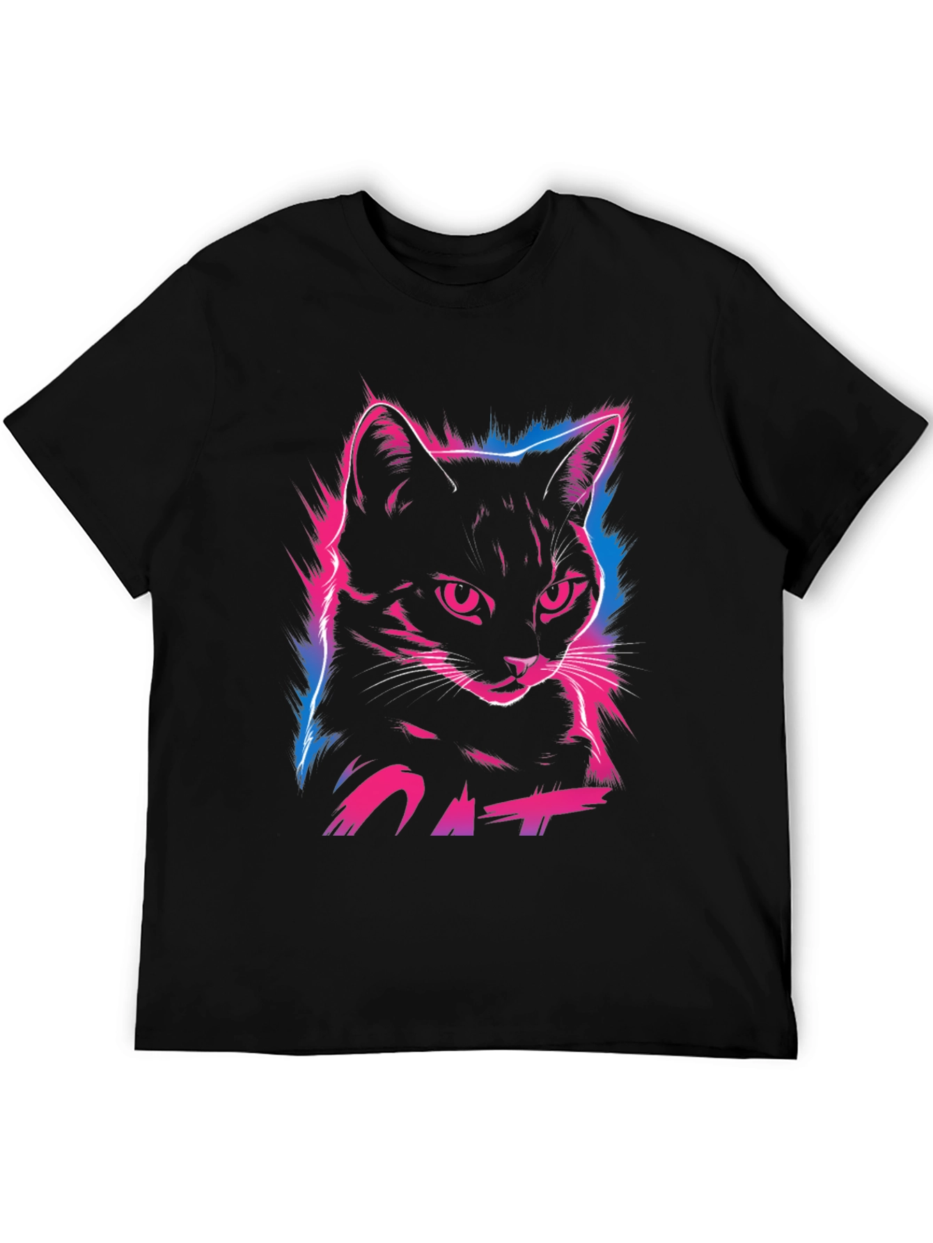Neon Cat Graphic Print T-Shirt - Cool Streetwear Style