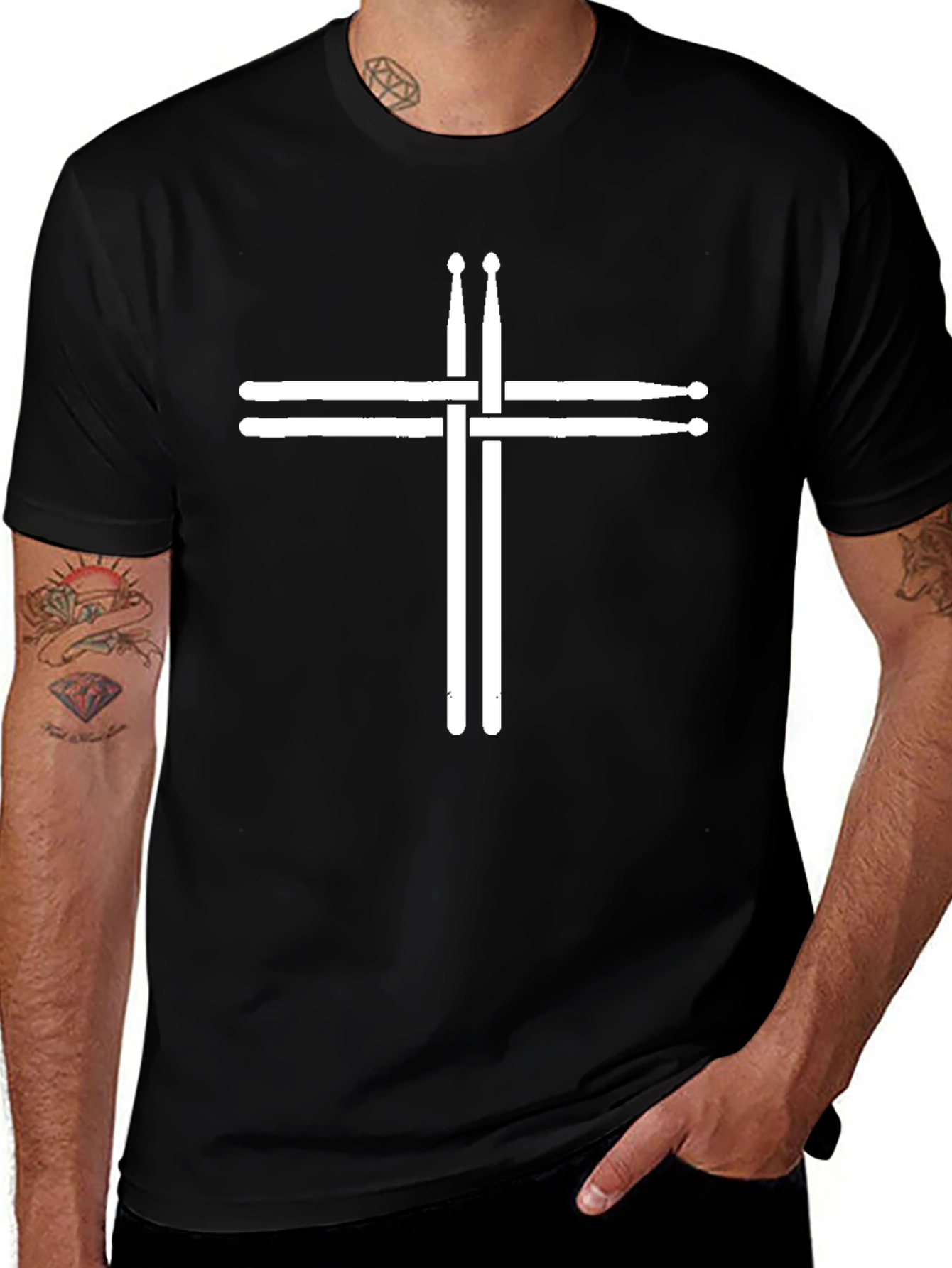 Drumsticks Cross Black Graphic Tee