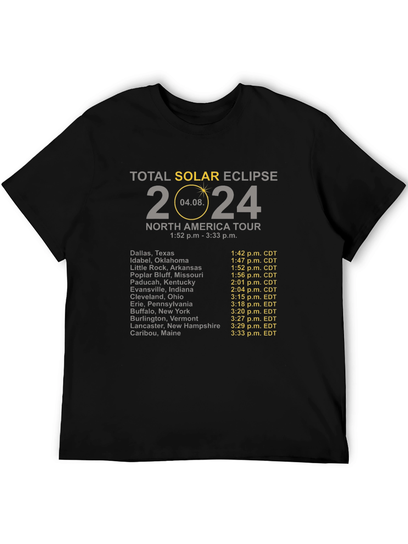 Total Solar Eclipse 2024 North America Tour T-Shirt