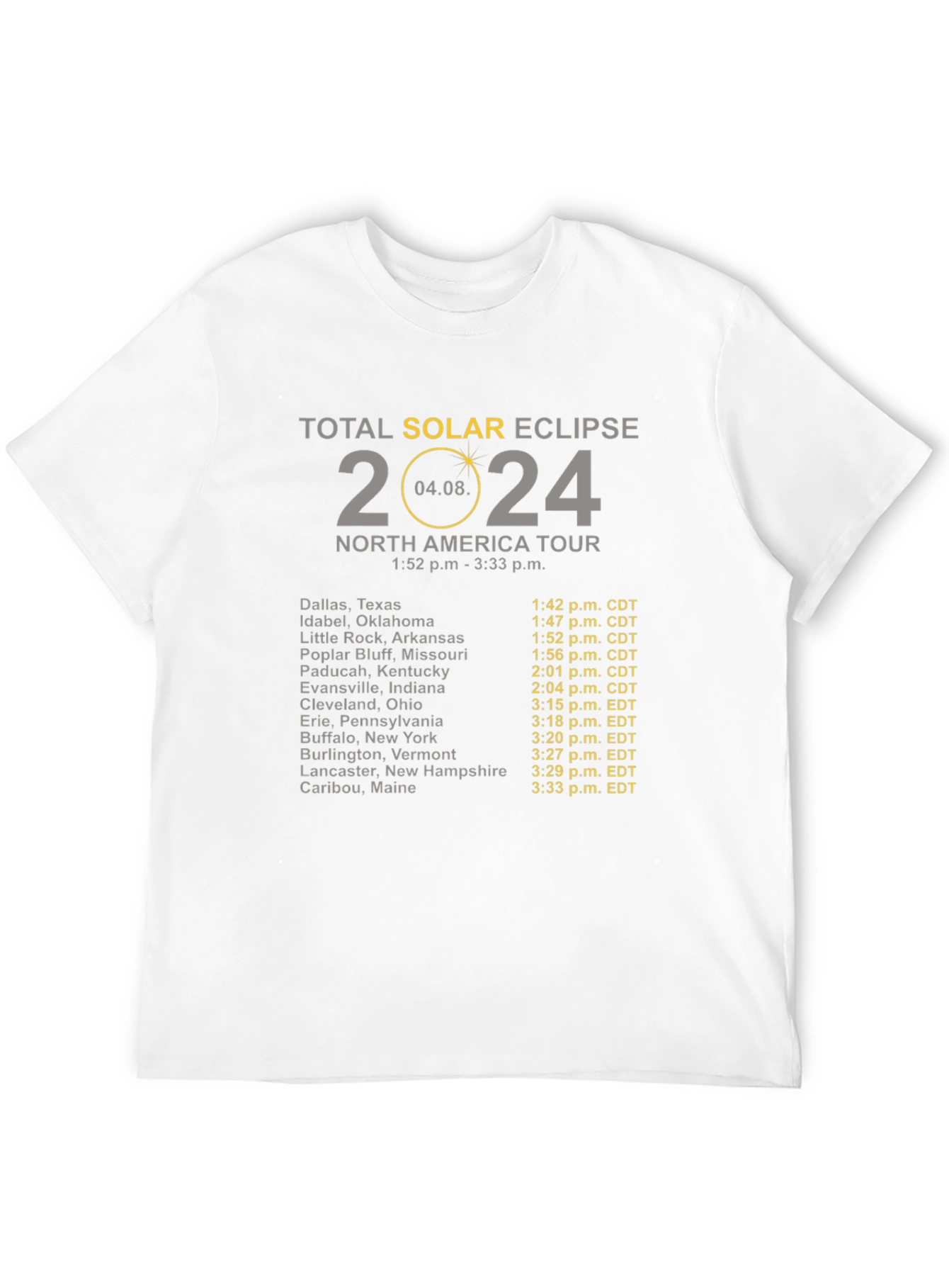 Total Solar Eclipse 2024 North America Tour T-Shirt