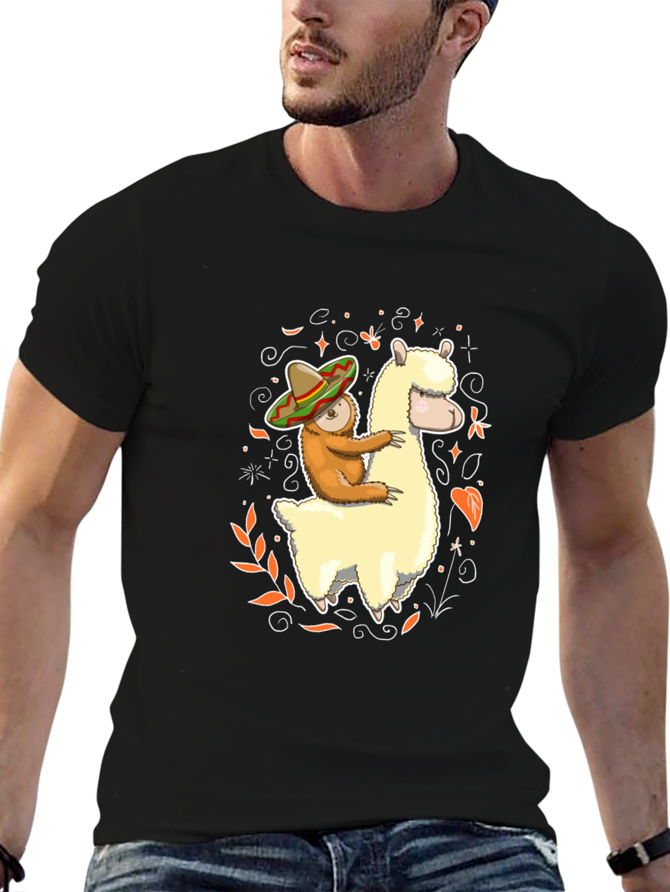 Sloth Riding Llama T-Shirt Funny Fiesta Animal Tee