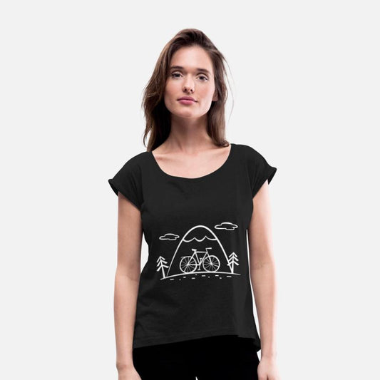 Cartoon bike tour with mountains and forest