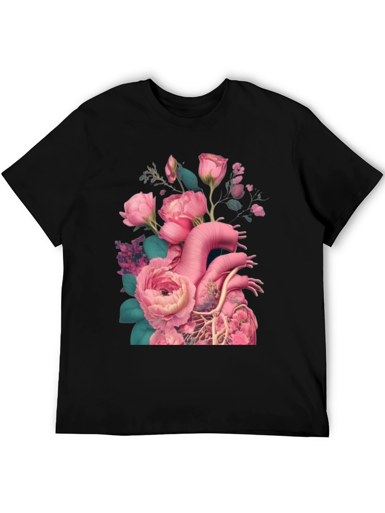 Floral Heart Graphic Black T-Shirt