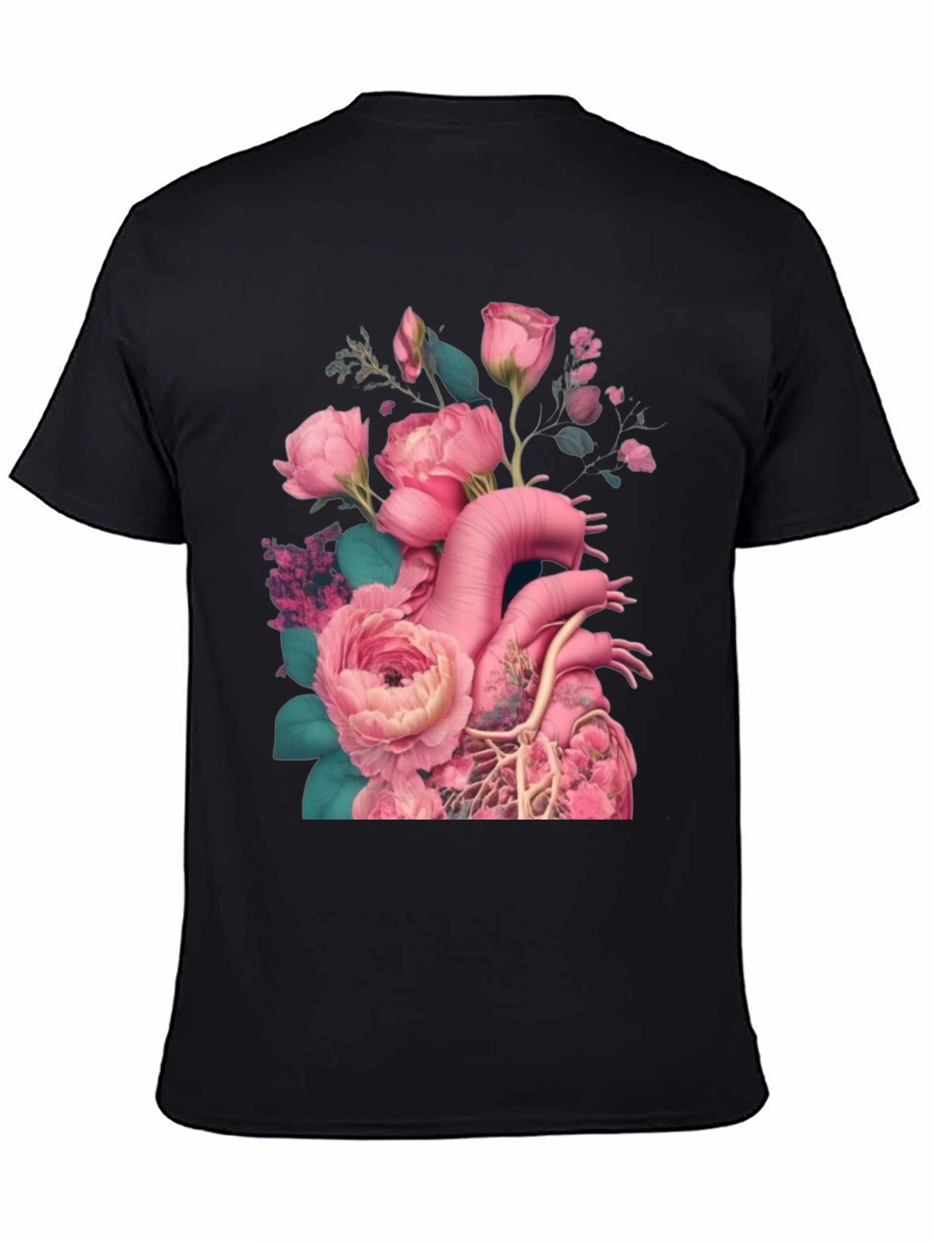 Floral Heart Graphic Black T-Shirt