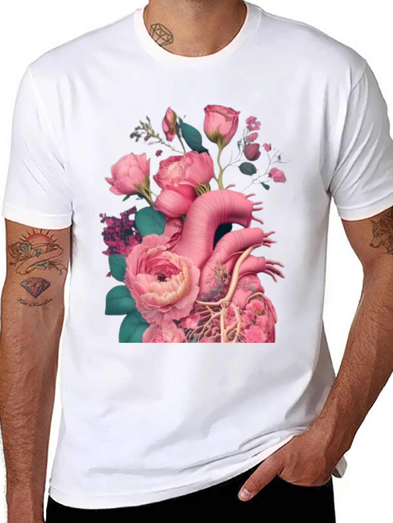 Floral Heart Graphic Black T-Shirt