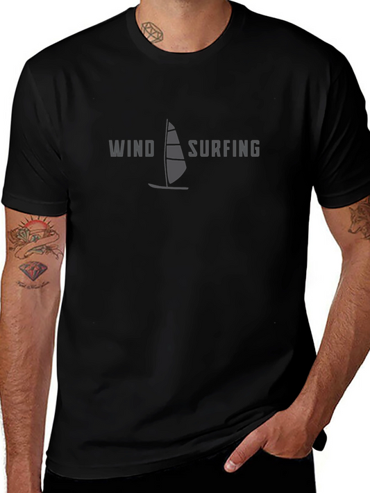 Wind Surfing Sailboat Graphic Black T-Shirt