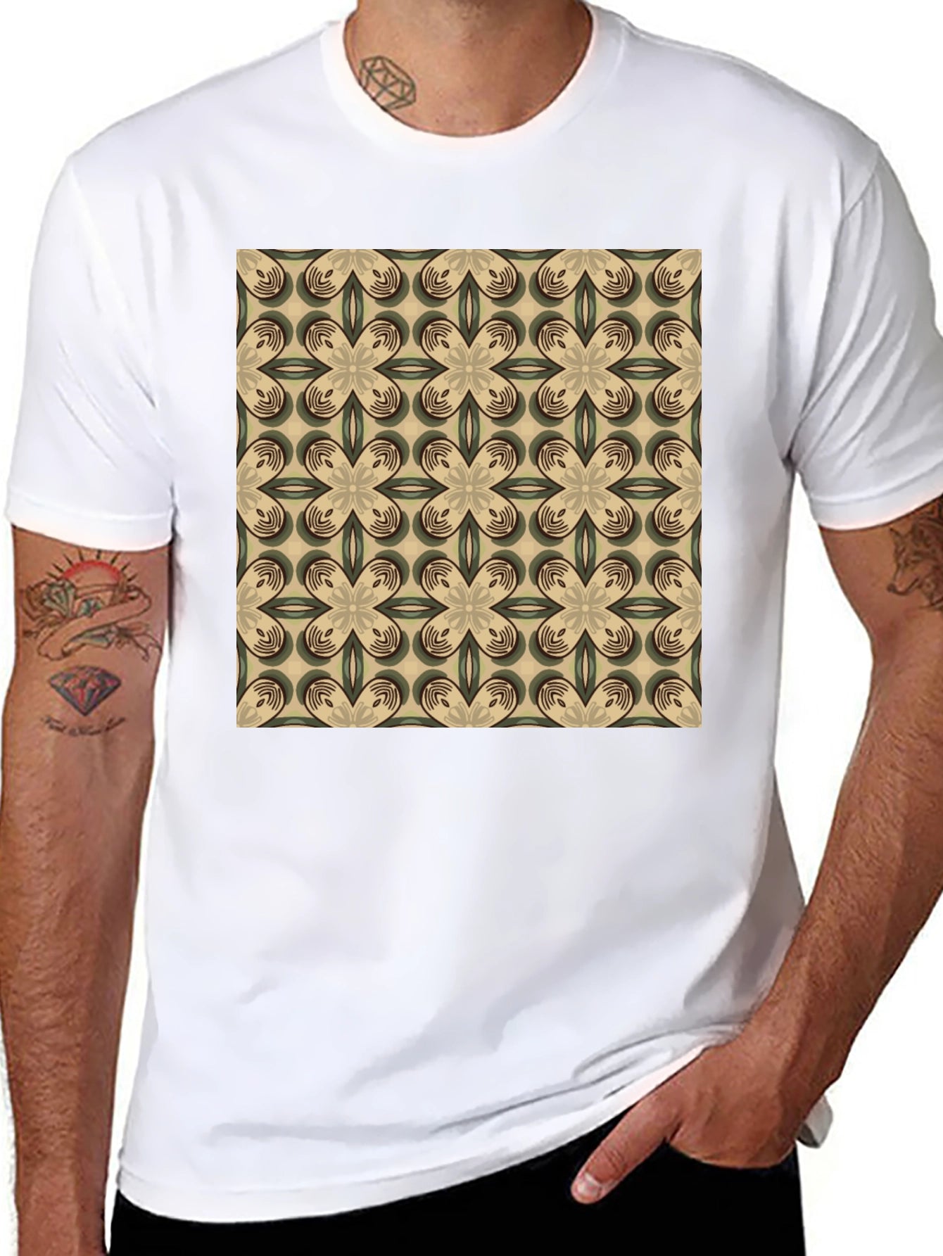 Patterned Graphic Print Crew Neck T-Shirt