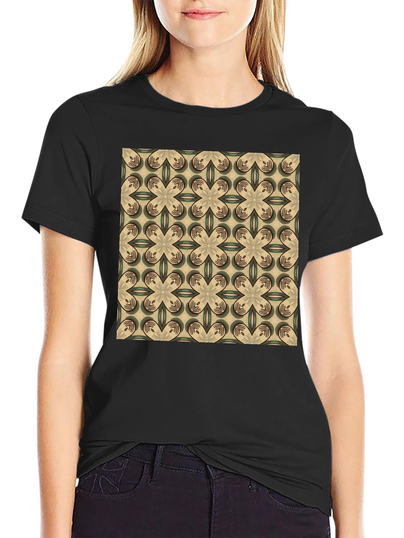 Patterned Graphic Print Crew Neck T-Shirt