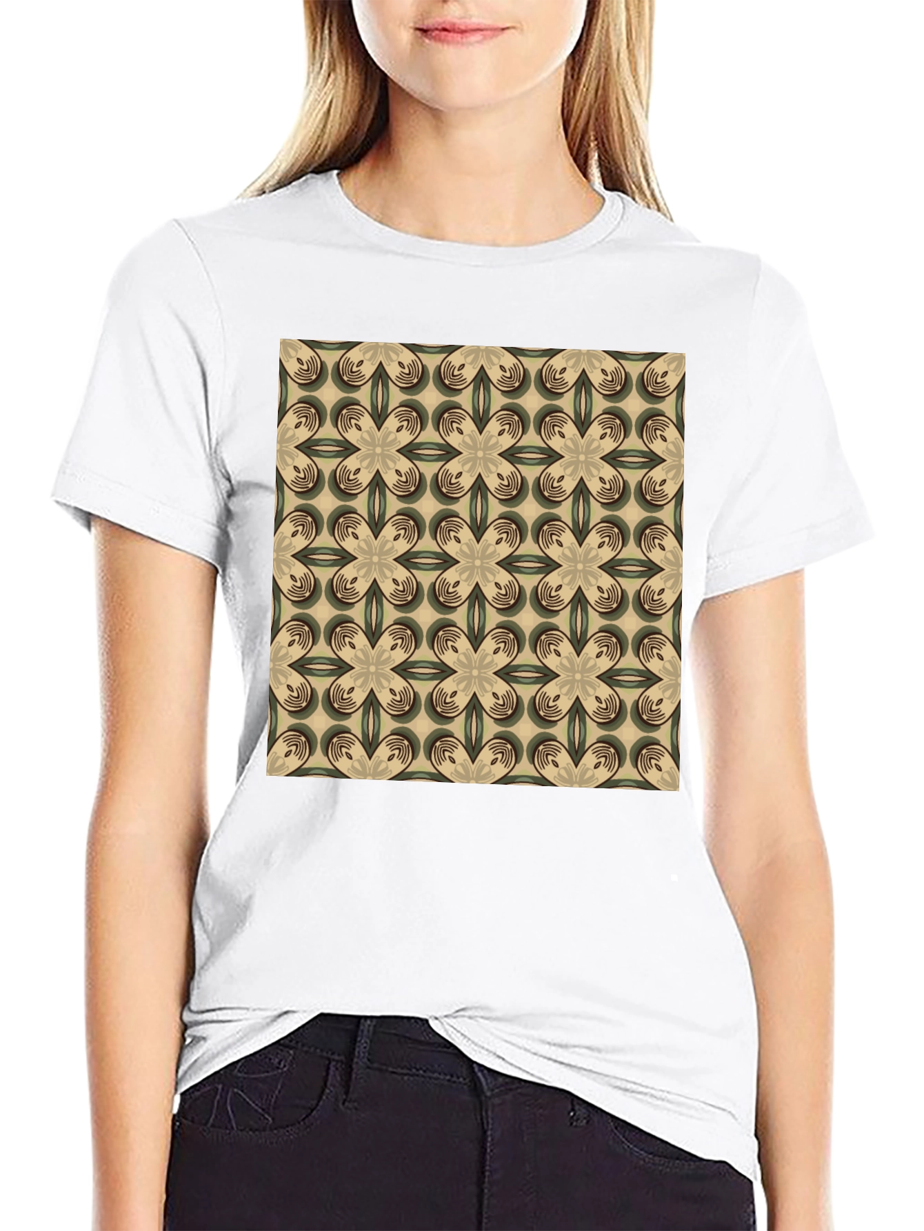 Patterned Graphic Print Crew Neck T-Shirt
