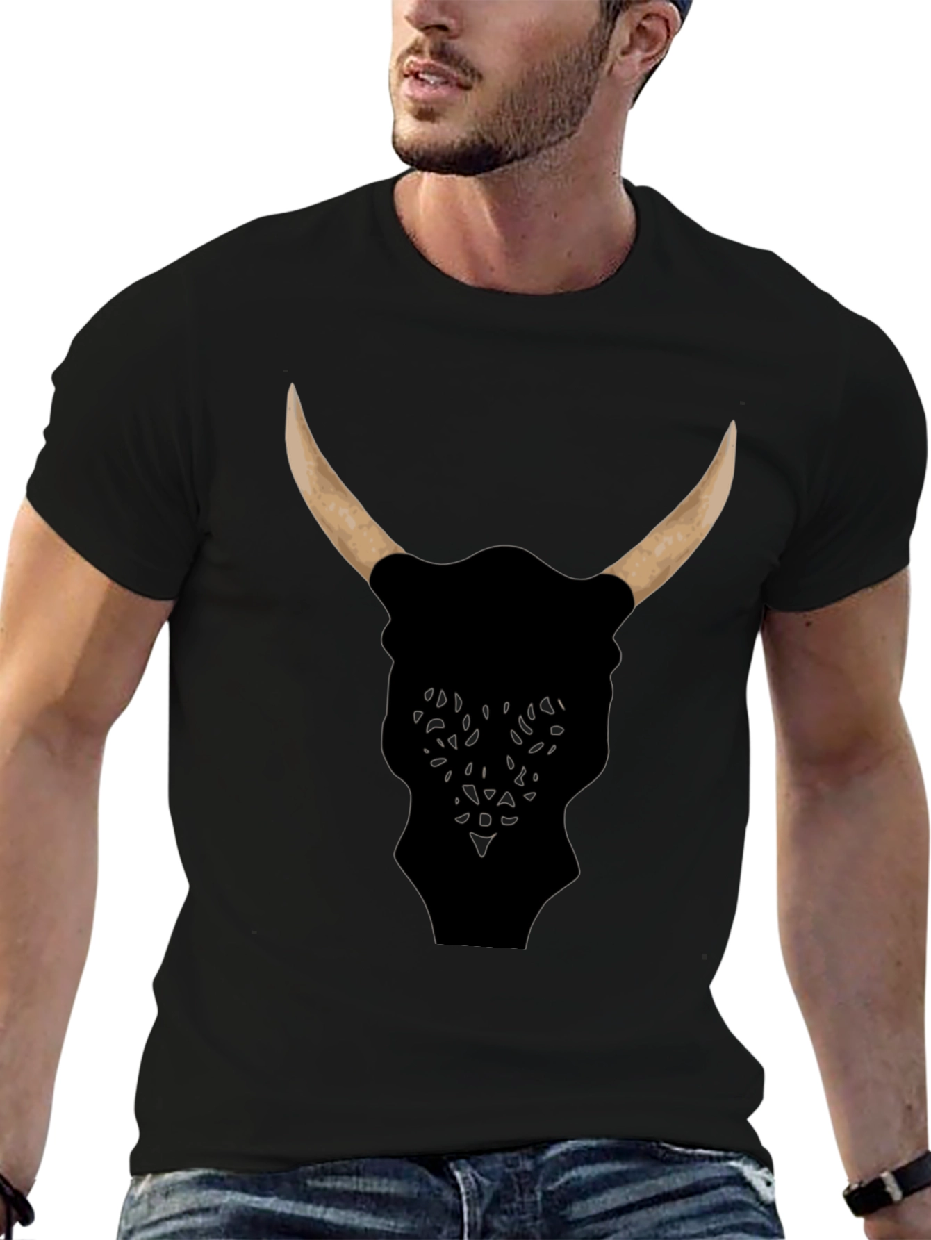 Bull Head Graphic Tee - Black Cotton