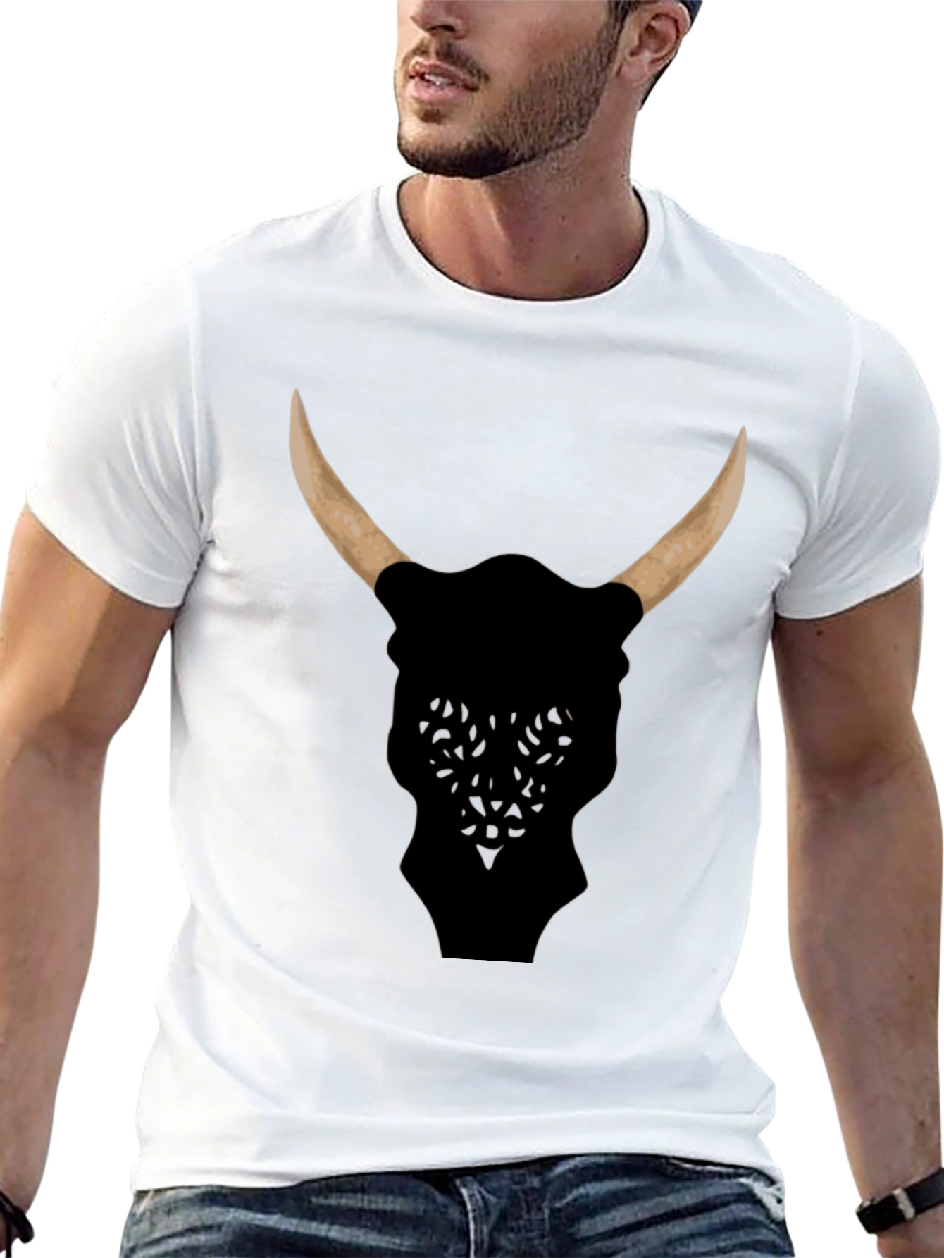 Bull Head Graphic Tee - Black Cotton