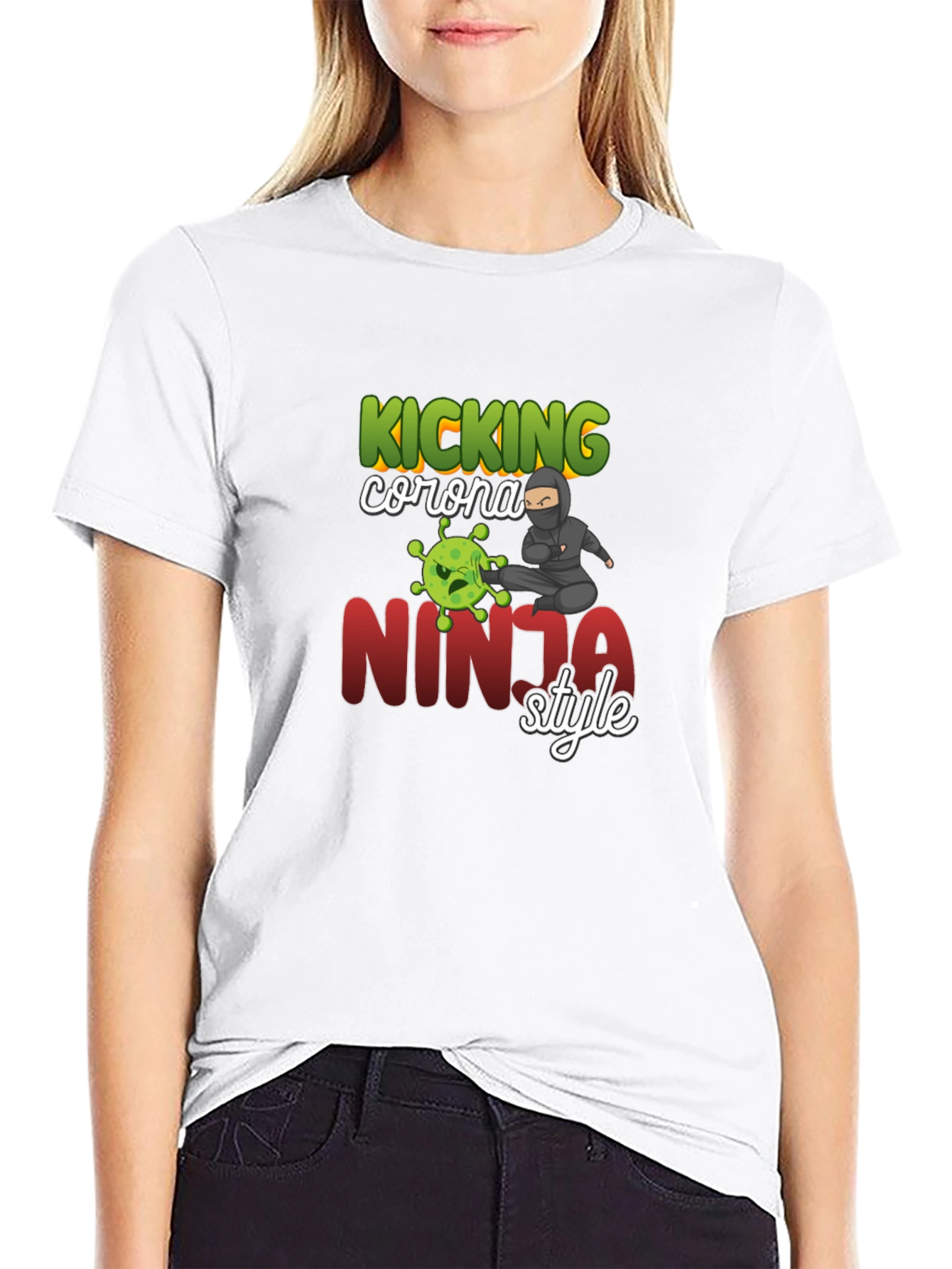 Kicking Corona Ninja Style T-Shirt
