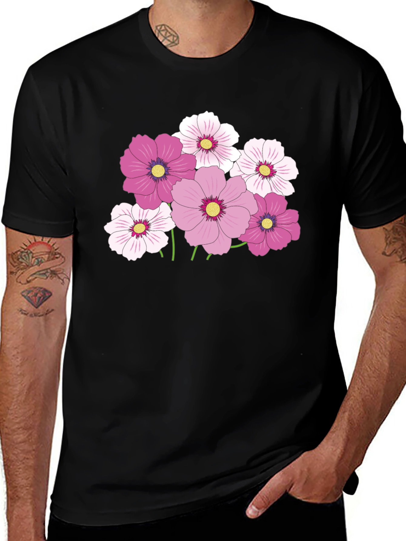 Floral Cosmos Graphic Black T-Shirt