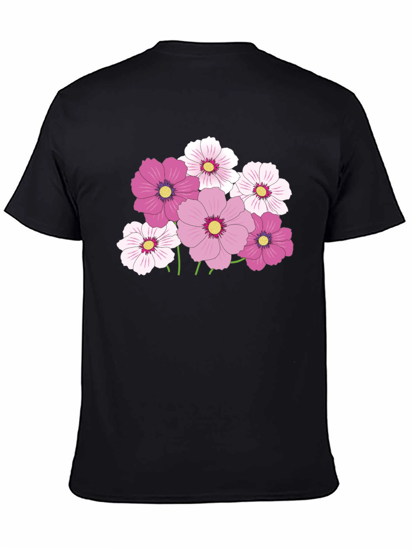 Floral Cosmos Graphic Black T-Shirt