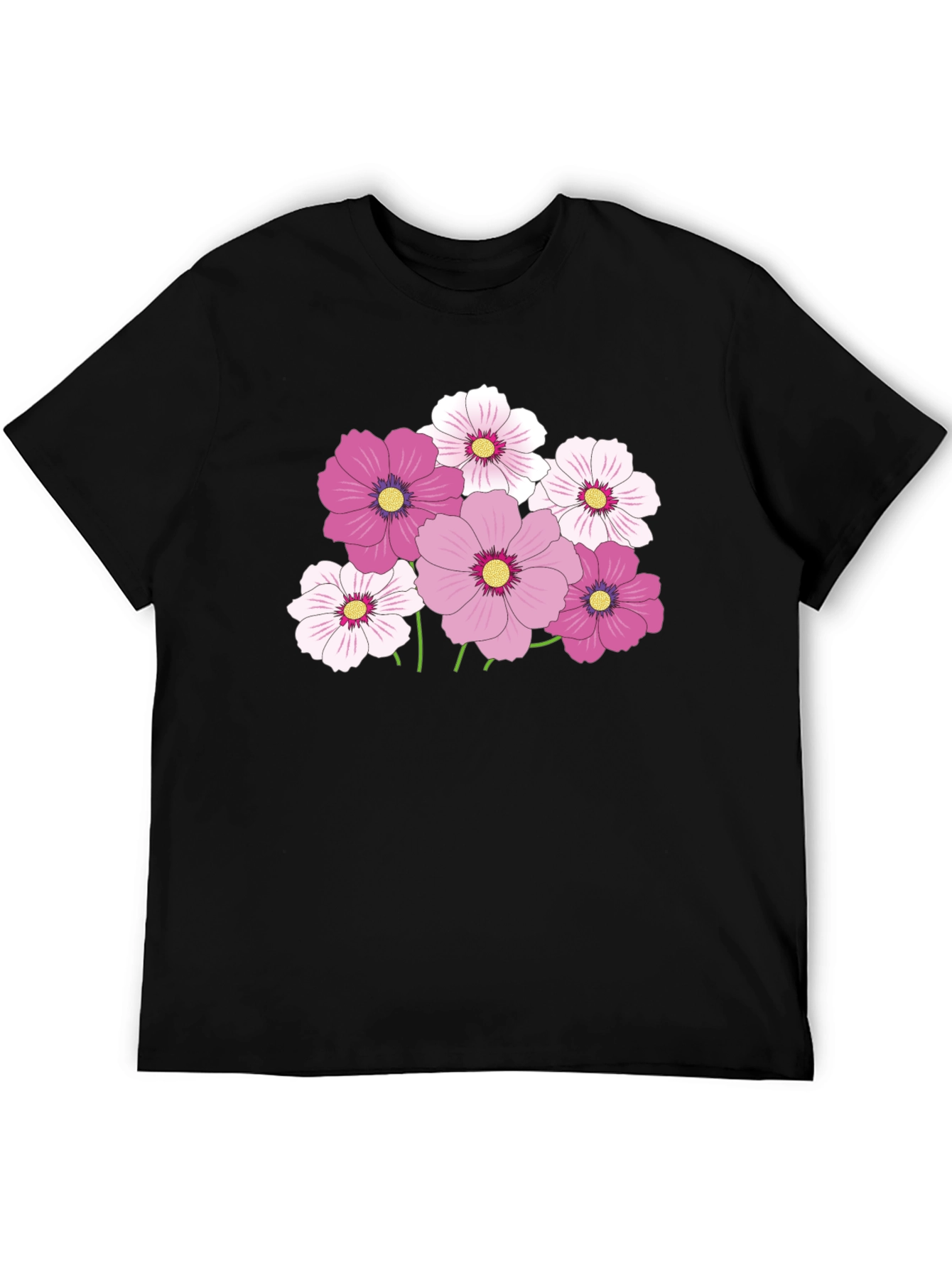 Floral Cosmos Graphic Black T-Shirt