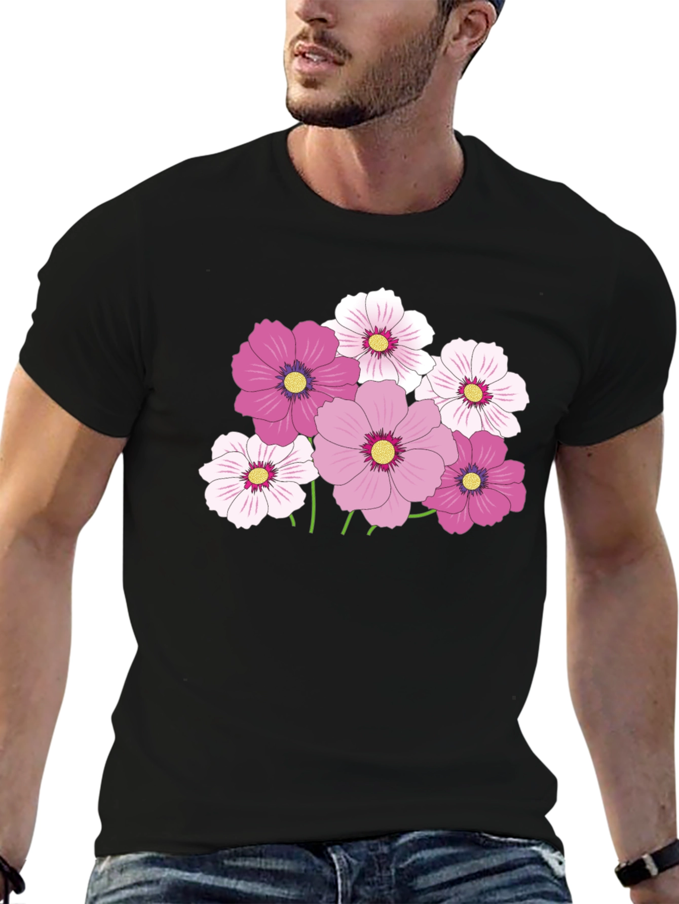 Floral Cosmos Graphic Black T-Shirt