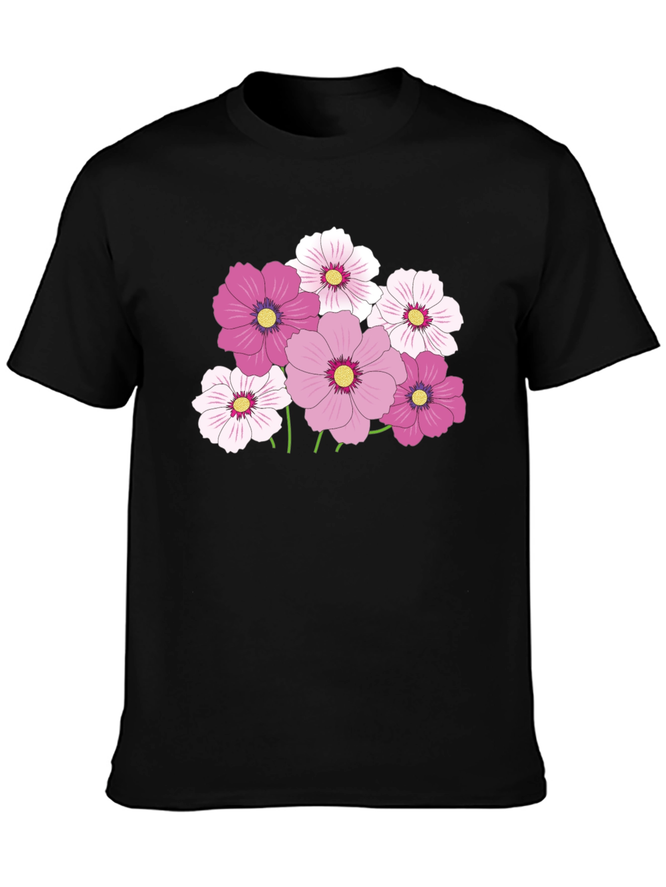Floral Cosmos Graphic Black T-Shirt