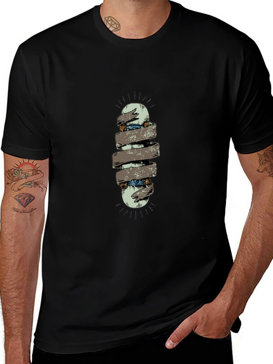 Skateboard Graphic Tee - Black Cotton Casual Shirt