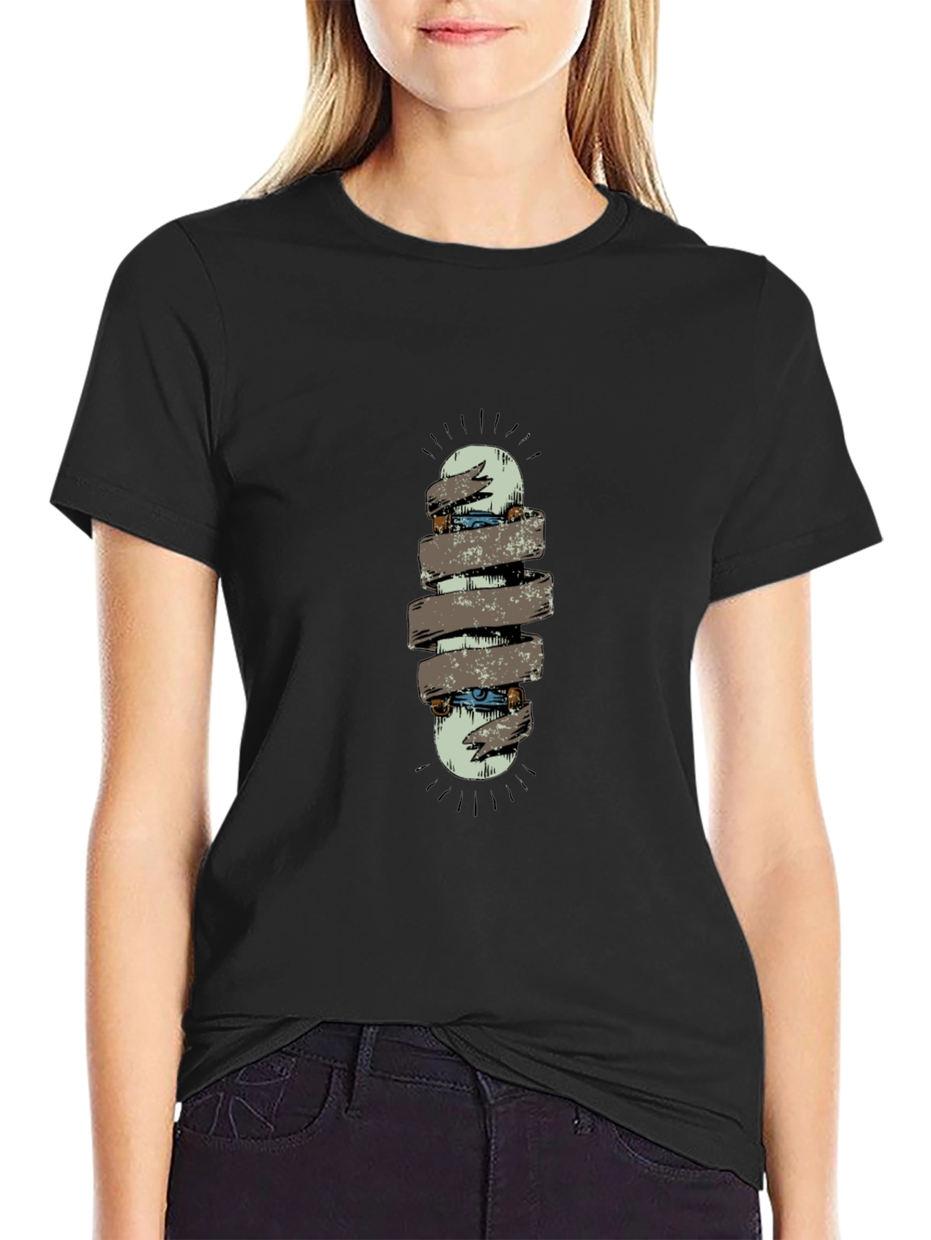 Skateboard Graphic Tee - Black Cotton Casual Shirt