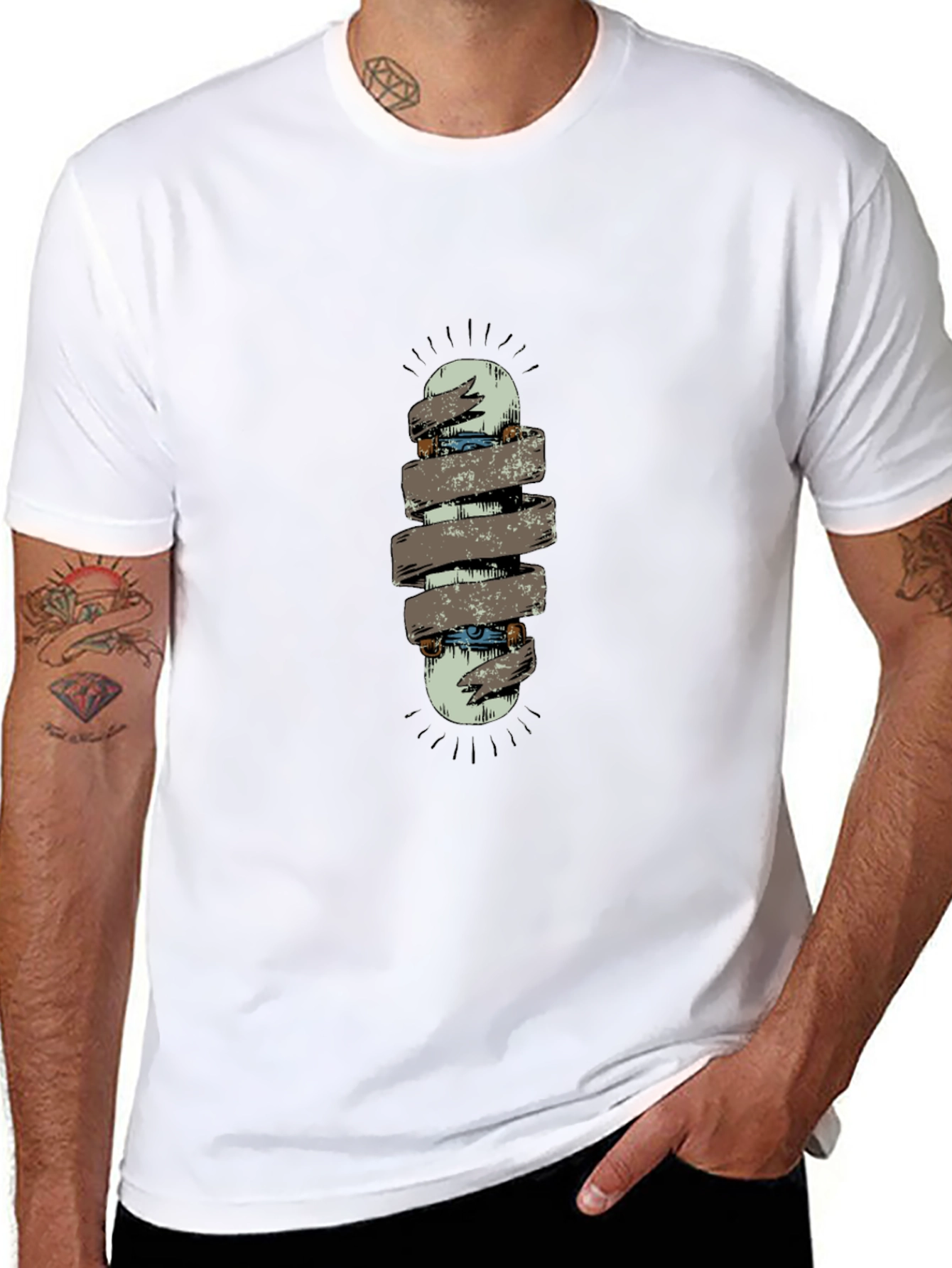 Skateboard Graphic Tee - Black Cotton Casual Shirt