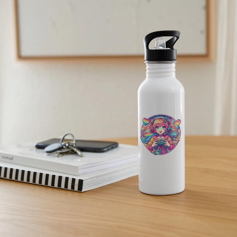 Colorful neon gamer girl