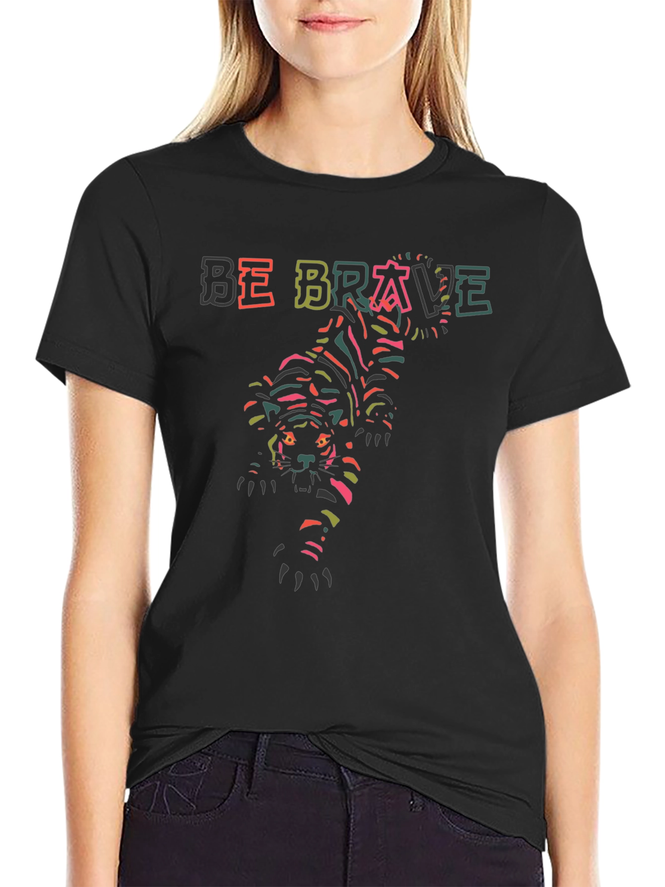 Be Brave Tiger Graphic Print Black T-Shirt