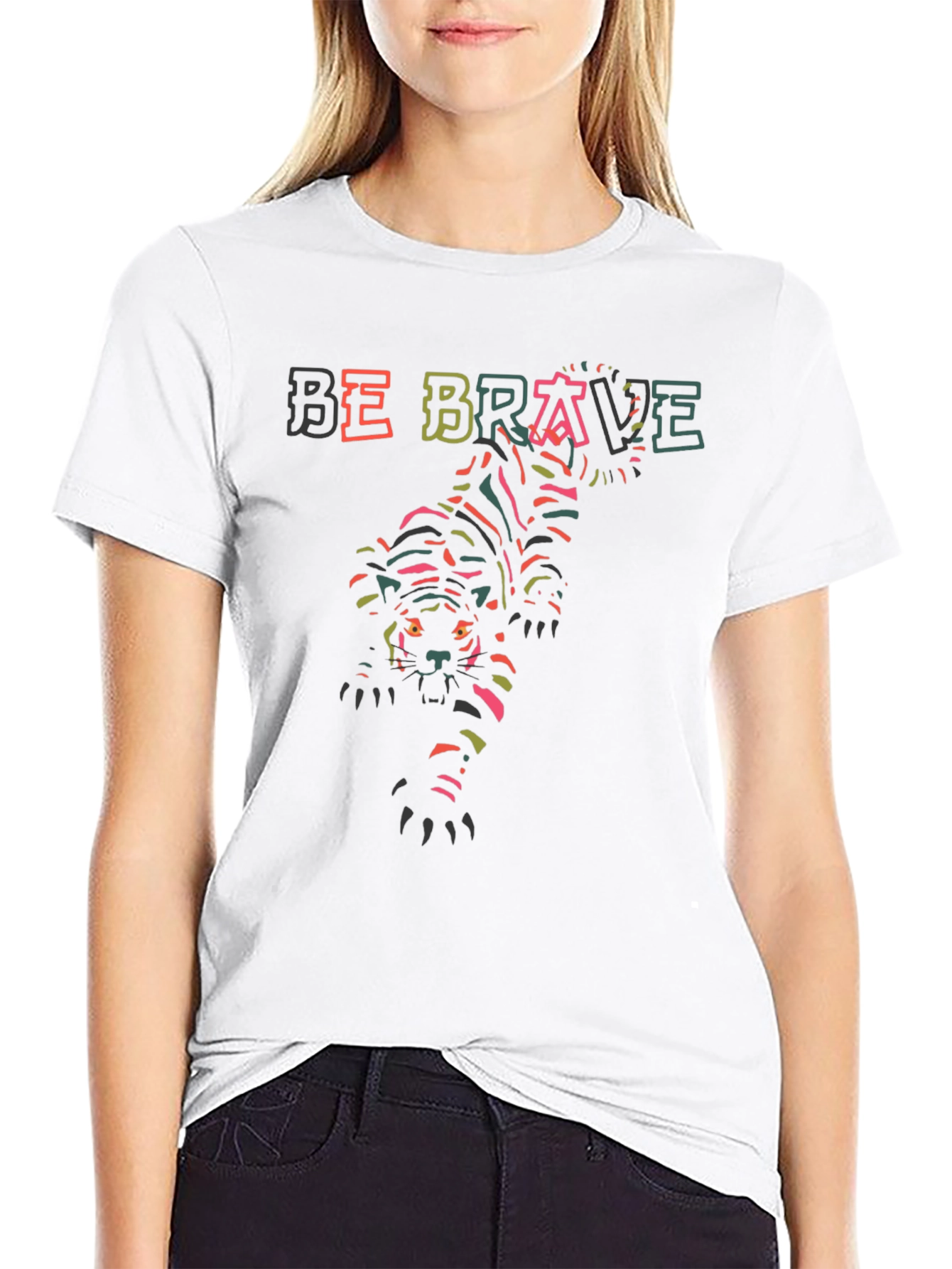 Be Brave Tiger Graphic Print Black T-Shirt