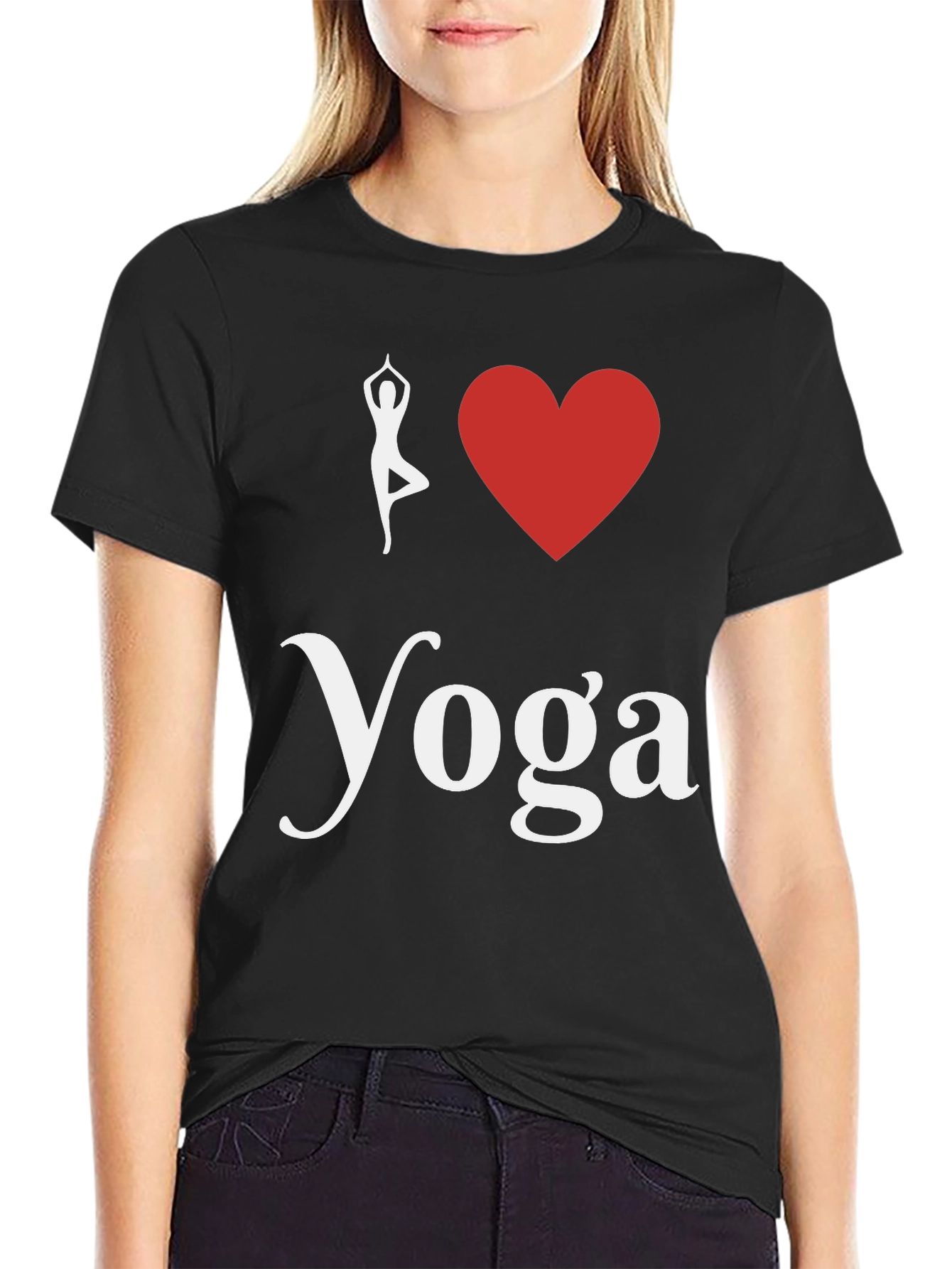 I Love Yoga T-Shirt Black Cotton Blend