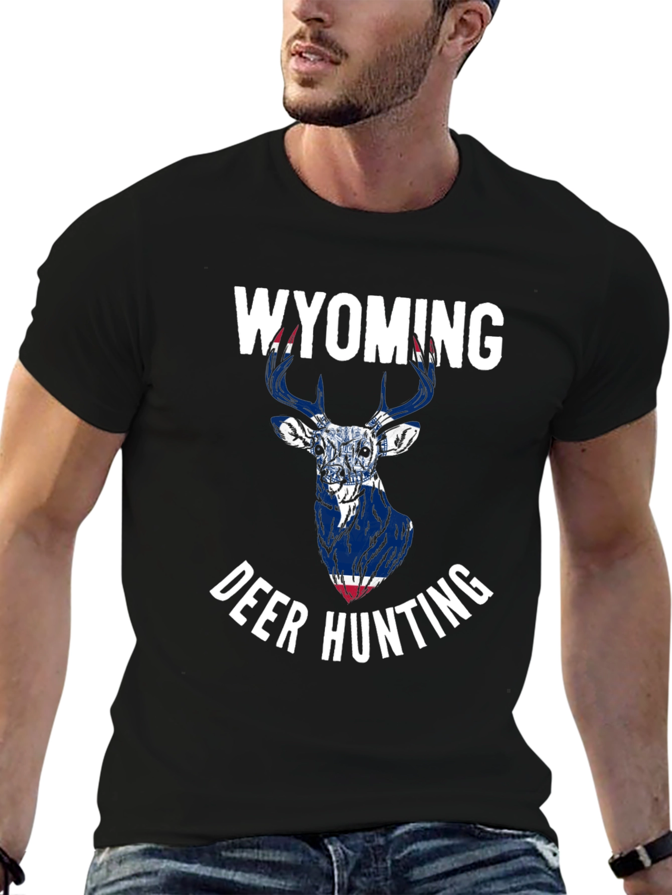 Wyoming Deer Hunting Graphic Tee - Black