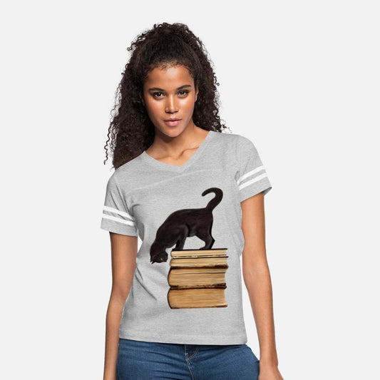 Curious Black Cat on Old Books