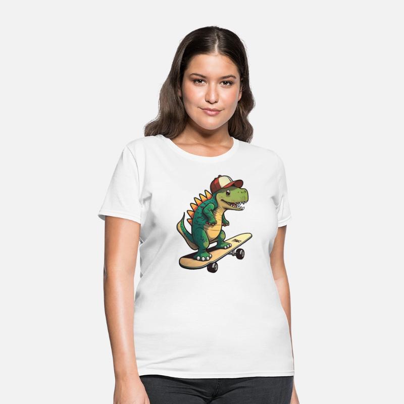 Cute dino on skateboard with basecap cartoon style