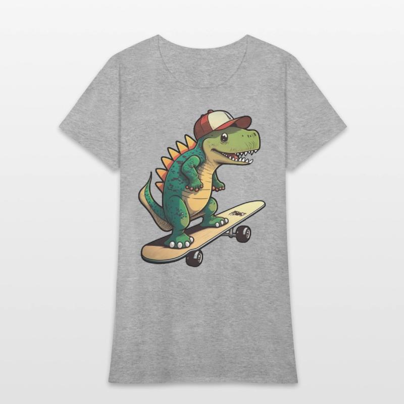 Cute dino on skateboard with basecap cartoon style