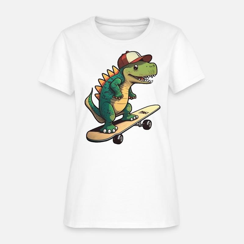 Cute dino on skateboard with basecap cartoon style