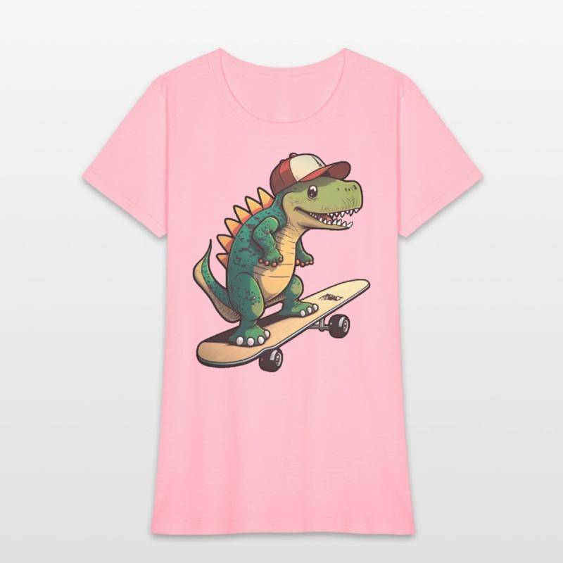 Cute dino on skateboard with basecap cartoon style