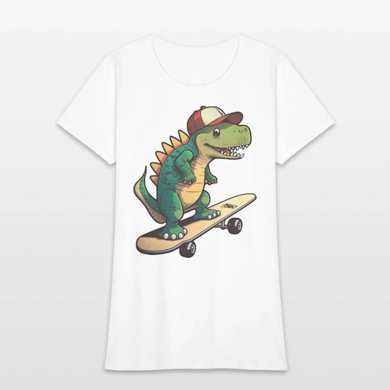 Cute dino on skateboard with basecap cartoon style